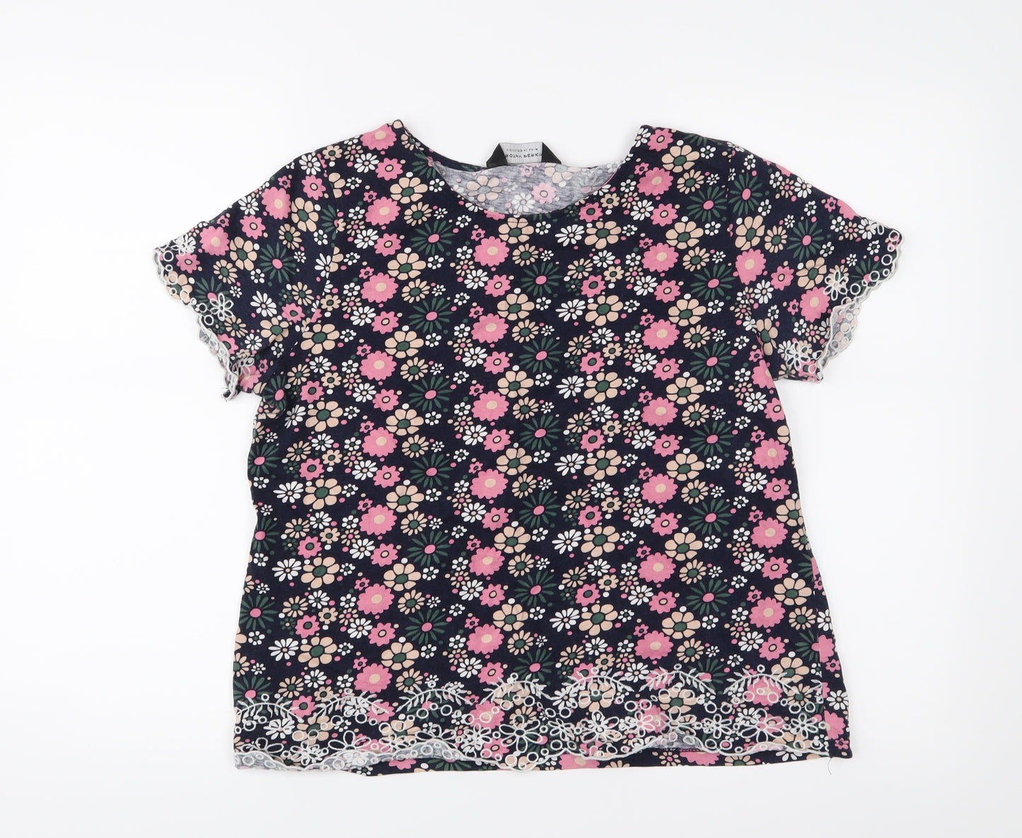 Dorothy Perkins Womens Blue Floral  Basic T-Shirt Size 14