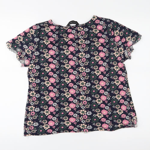 Dorothy Perkins Womens Blue Floral  Basic T-Shirt Size 14