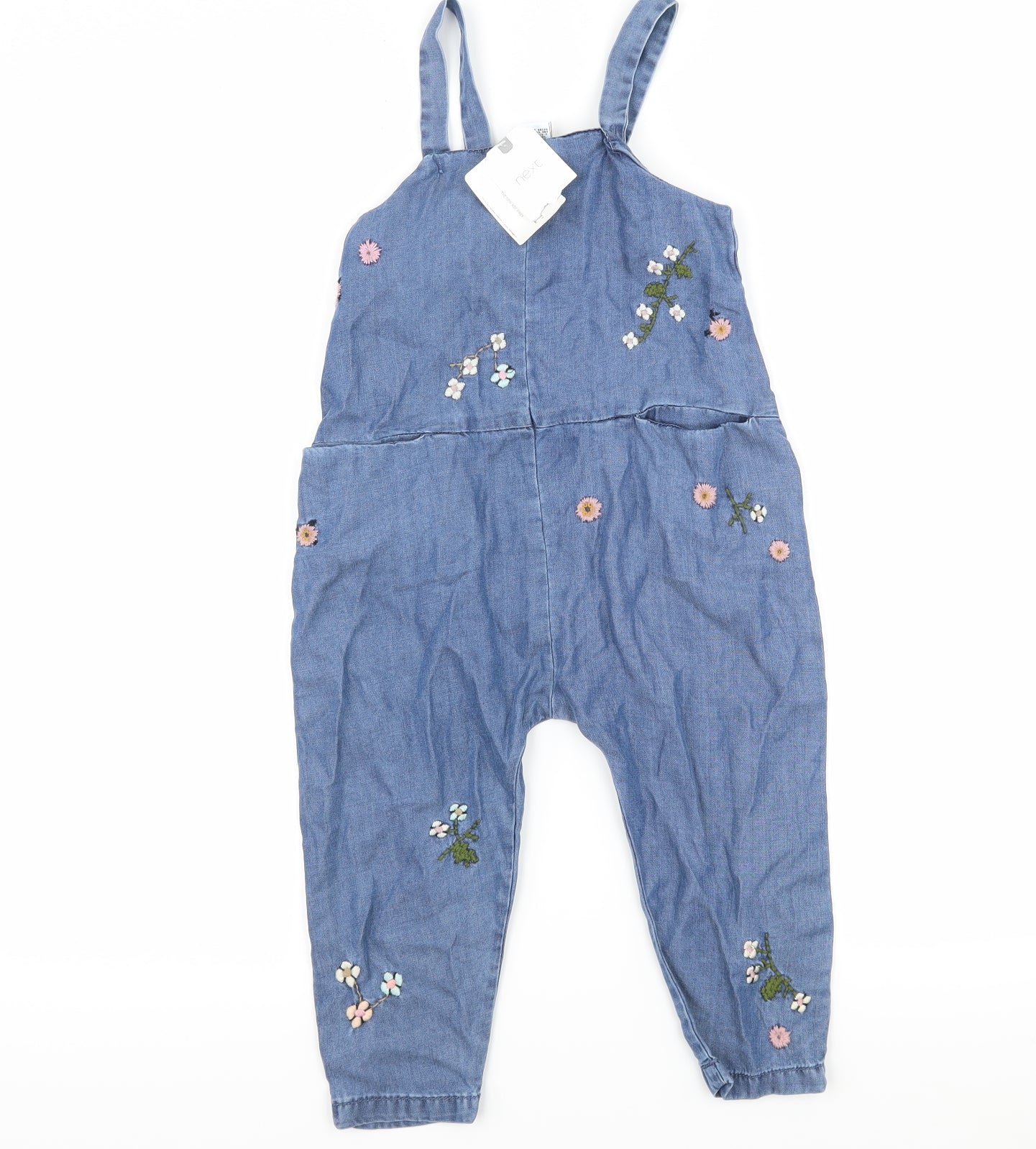 NEXT Girls Blue Floral  Dungaree One-Piece Size 2-3 Years
