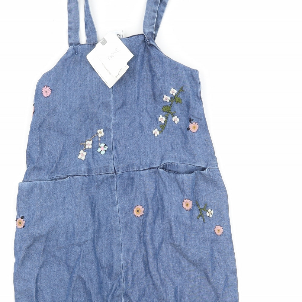 NEXT Girls Blue Floral  Dungaree One-Piece Size 2-3 Years