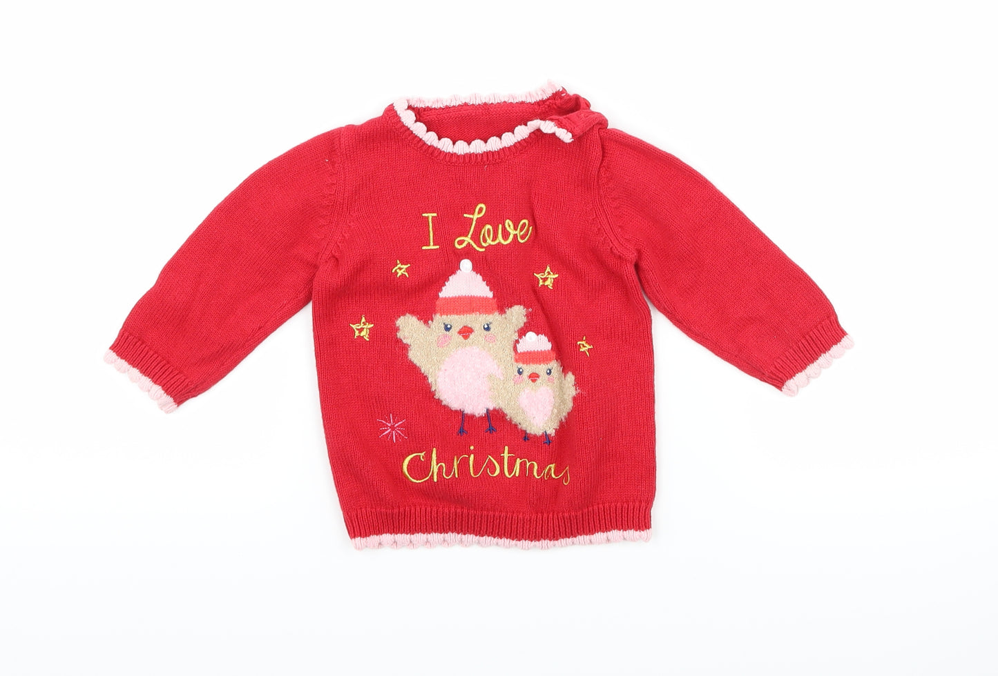 George Girls Red   Pullover Jumper Size 6-9 Months  - i love christmas