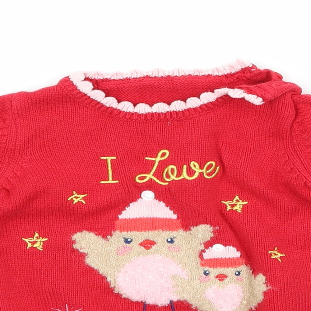 George Girls Red   Pullover Jumper Size 6-9 Months  - i love christmas