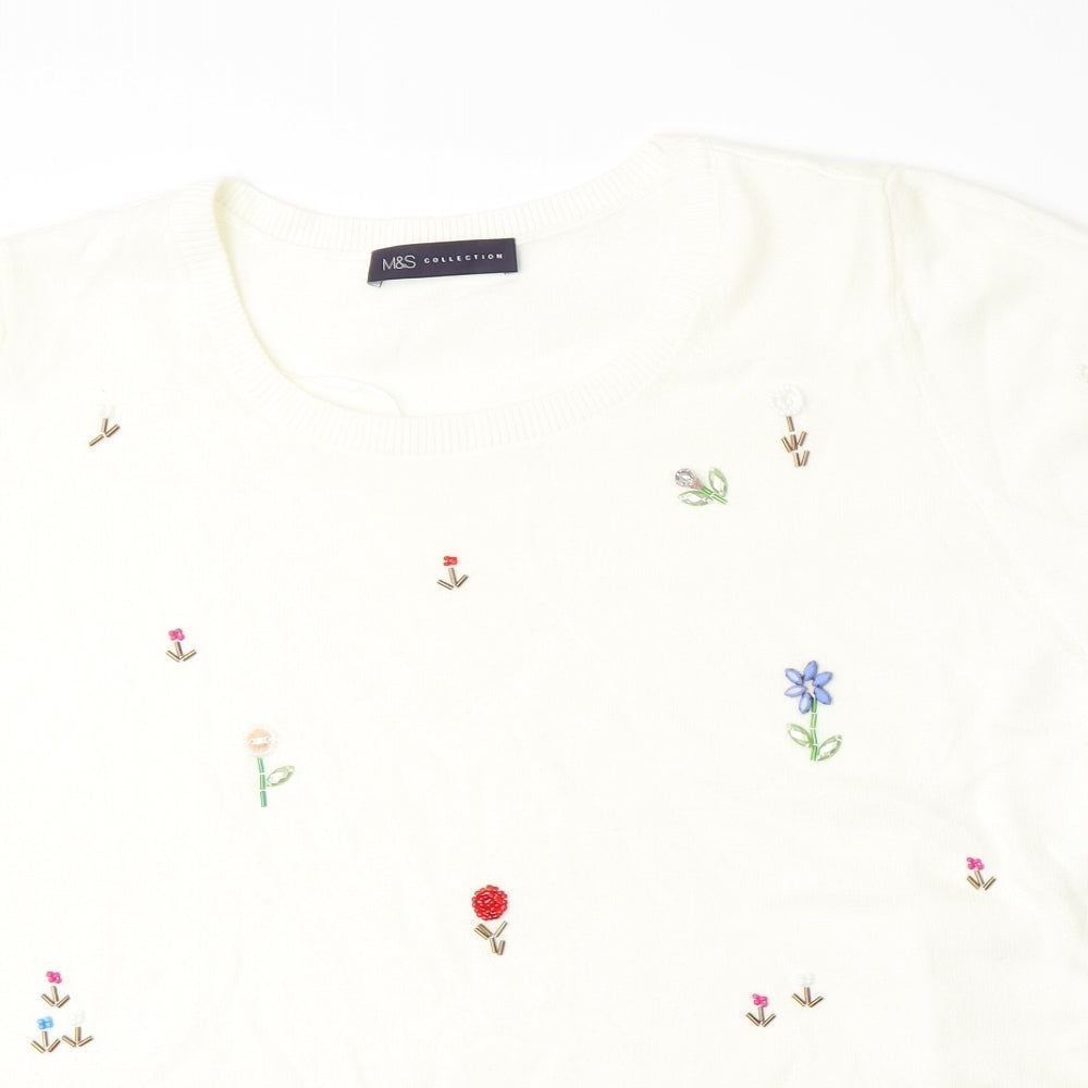 Marks and Spencer Womens White Floral Knit Pullover Jumper Size 20