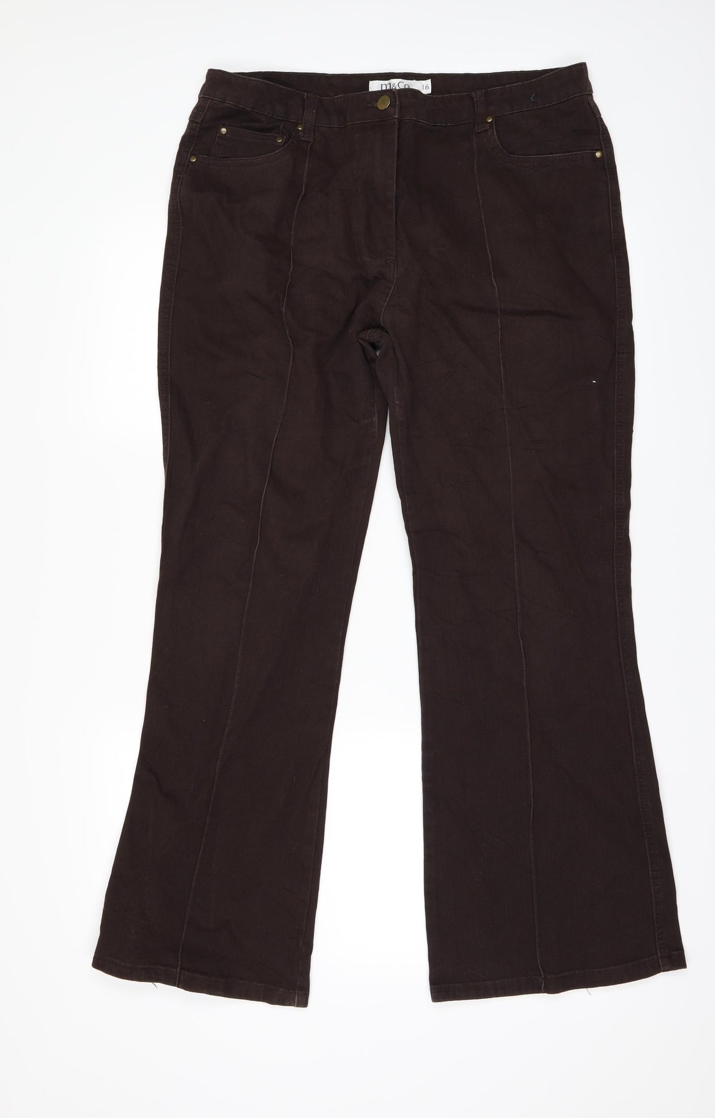 M&Co Womens Brown  Denim Flared Jeans Size 16 L29 in