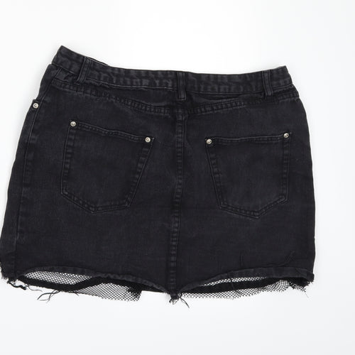 Boohoo Womens Black  Denim Mini Skirt Size 16  - DISTRESSED