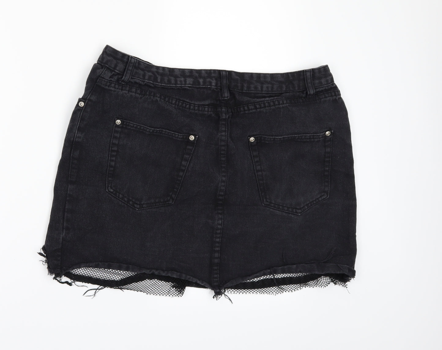 Boohoo Womens Black  Denim Mini Skirt Size 16  - DISTRESSED