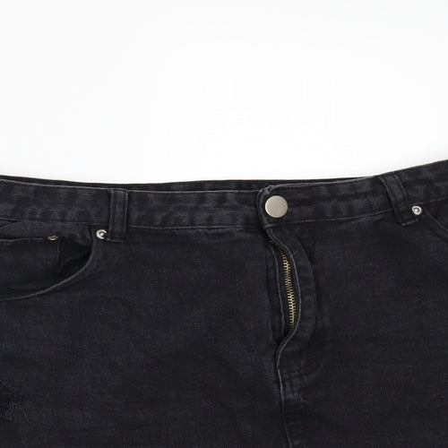 Boohoo Womens Black  Denim Mini Skirt Size 16  - DISTRESSED