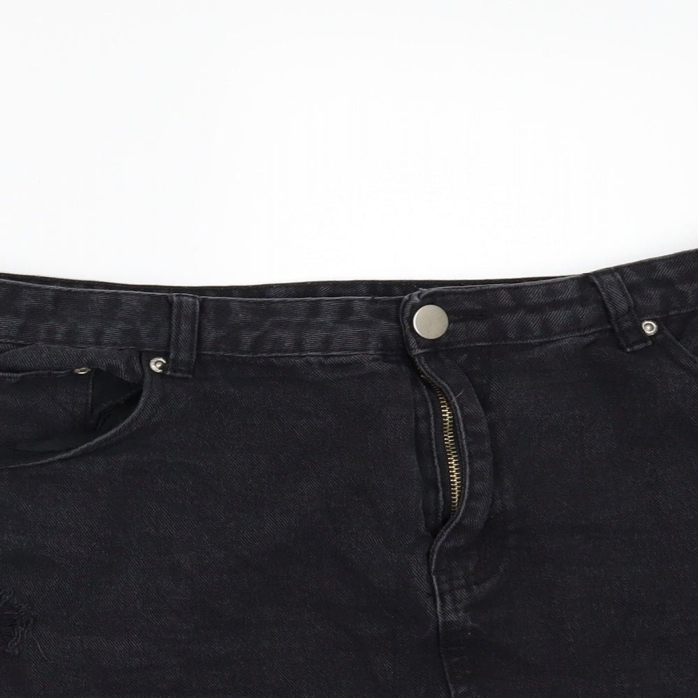 Boohoo Womens Black  Denim Mini Skirt Size 16  - DISTRESSED