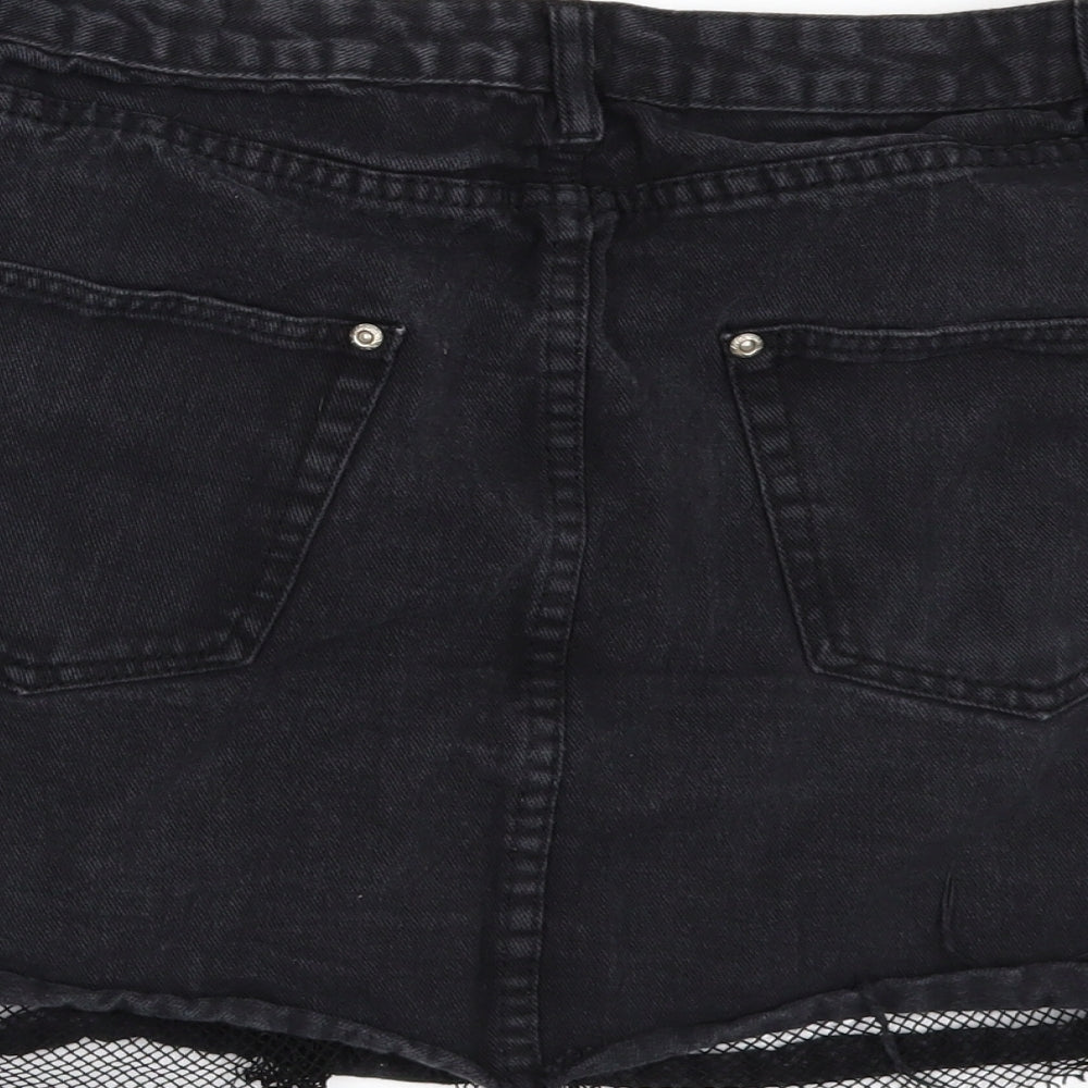 Boohoo Womens Black  Denim Mini Skirt Size 16  - DISTRESSED