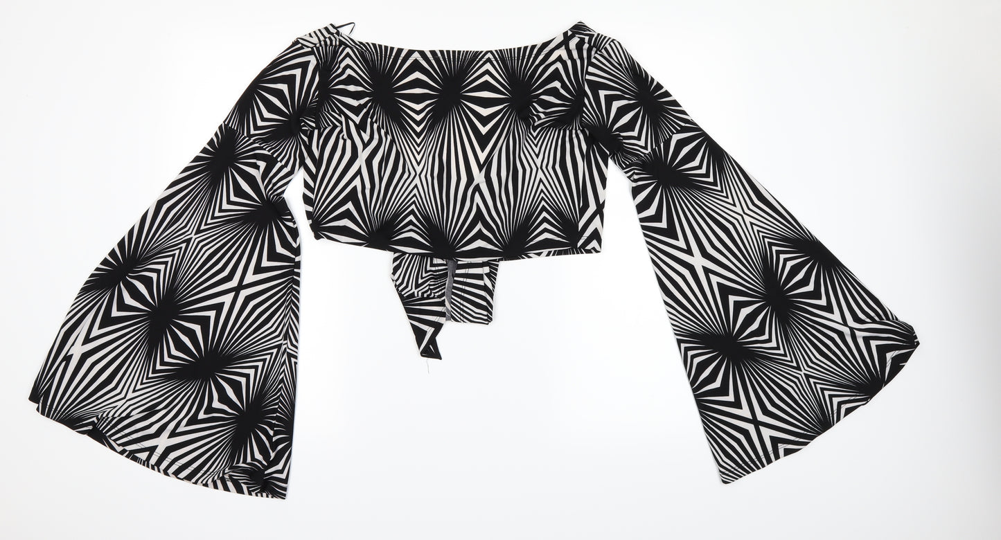 catch one Womens Black Geometric  Kimono Blouse Size M  - flared sleeves
