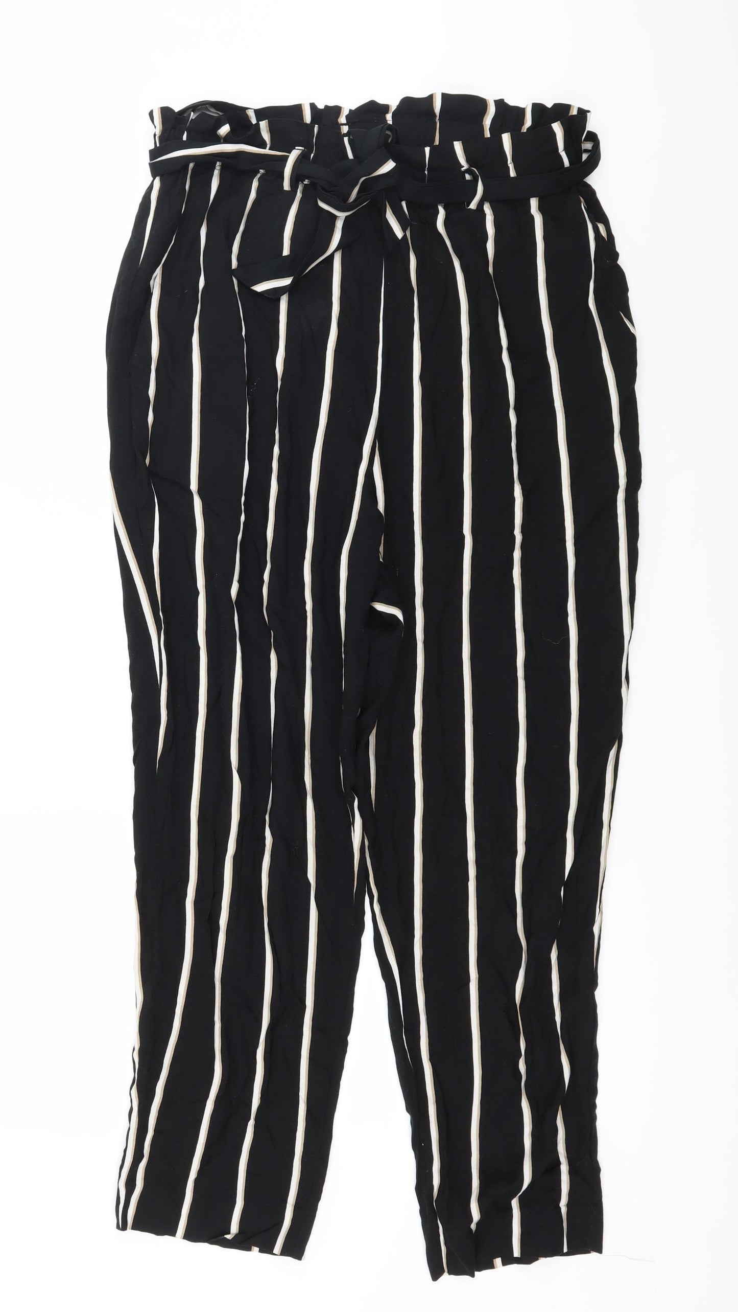 H&M Womens Black Striped  Trousers  Size 12 L25 in