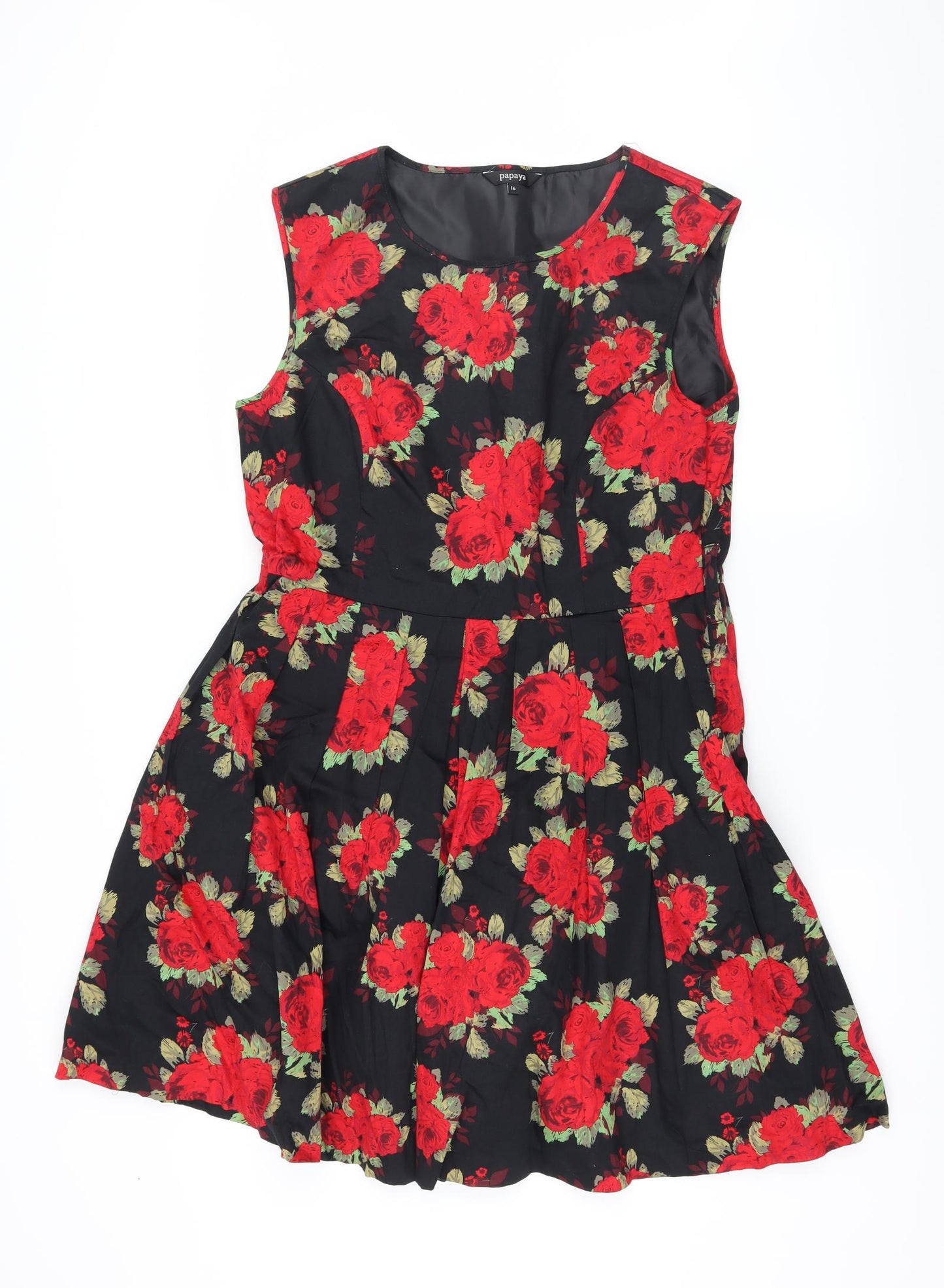 Papaya Womens Black Floral  Fit & Flare  Size 16