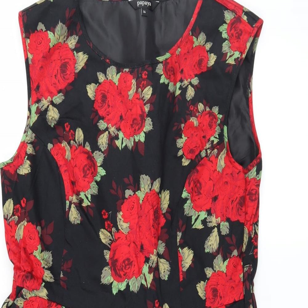 Papaya Womens Black Floral  Fit & Flare  Size 16