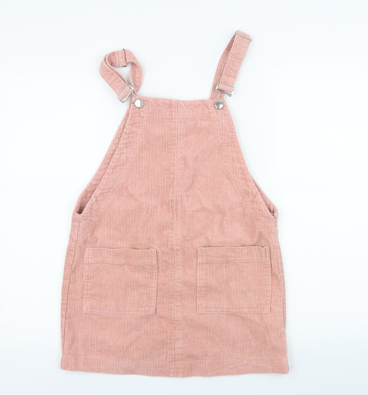 Front view of FOREVER 21 women’s pink corduroy pinafore/dungaree dress, size S