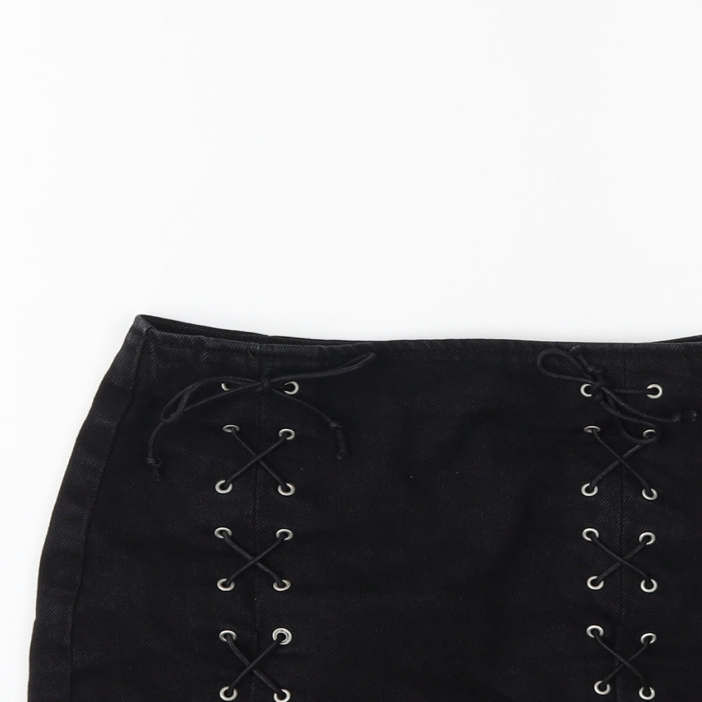 Topshop Womens Black  Denim Mini Skirt Size 6
