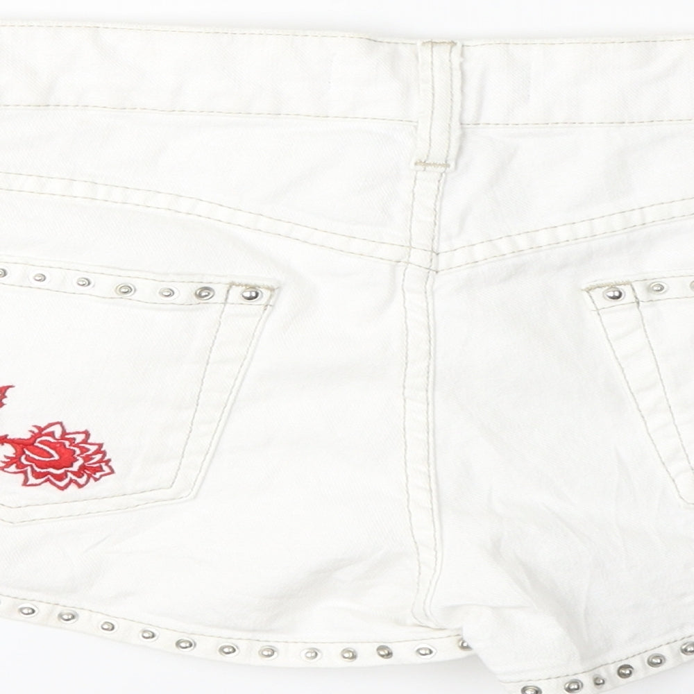 Preworn Womens White Floral Denim Hot Pants Shorts Size 10