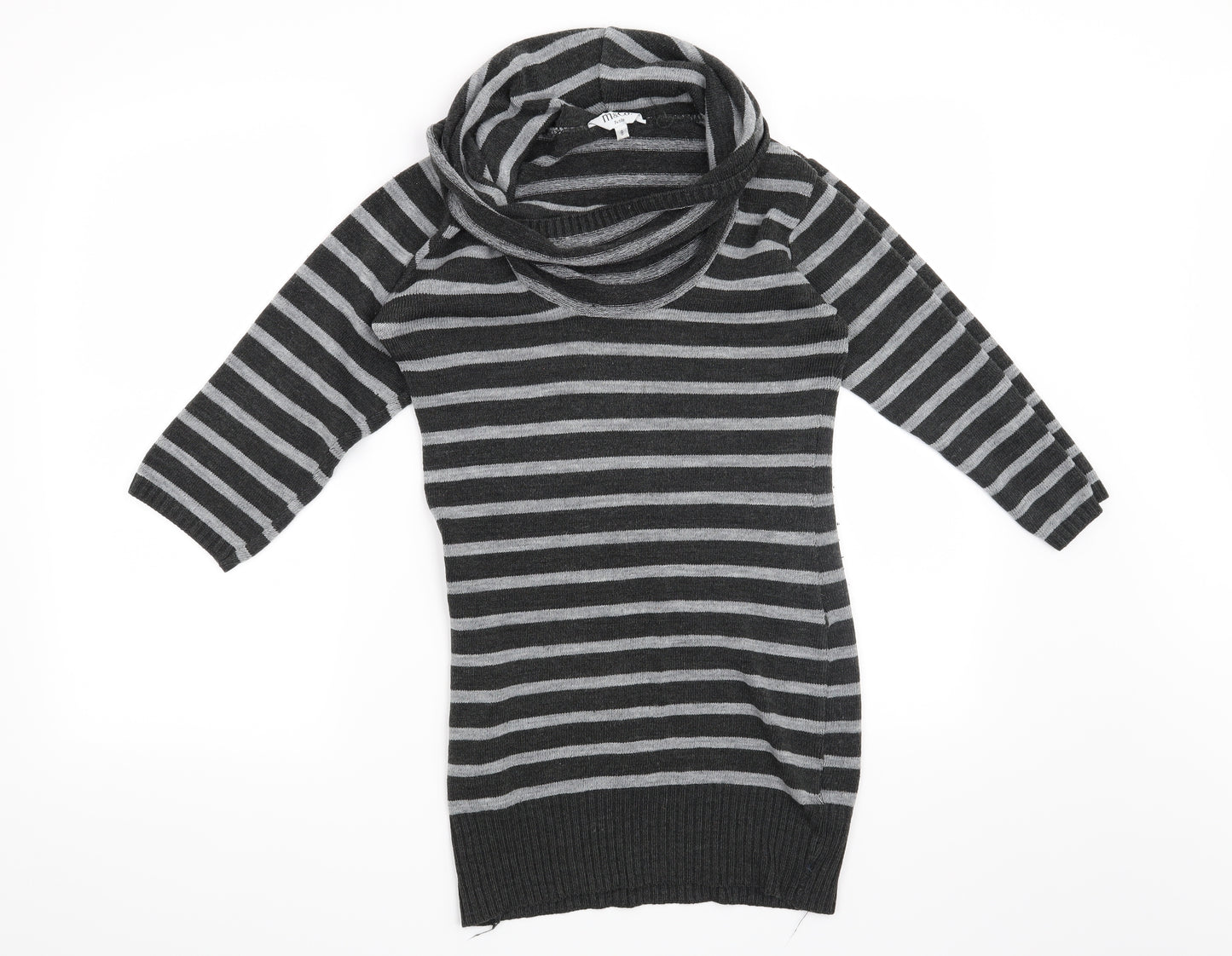 M&Co Womens Grey Striped  Pullover Jumper Size 8