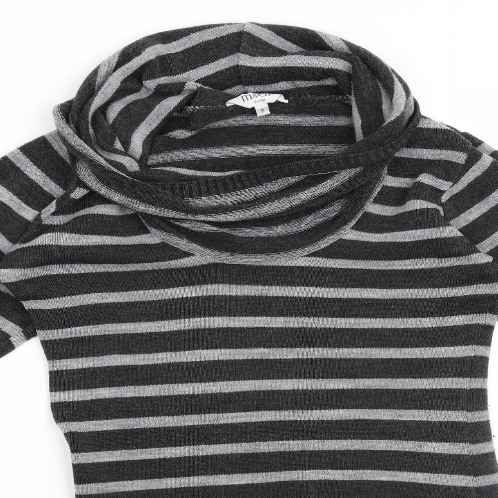 M&Co Womens Grey Striped  Pullover Jumper Size 8
