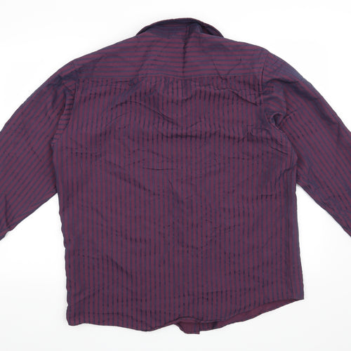 George Mens Purple Striped   Button-Up Size L