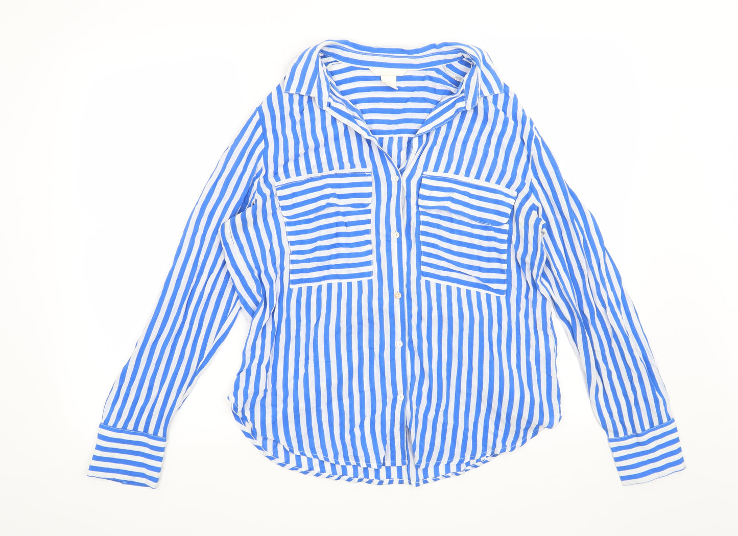 H&M Womens Blue Striped  Basic Button-Up Size 8