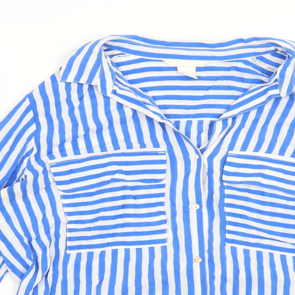 H&M Womens Blue Striped  Basic Button-Up Size 8