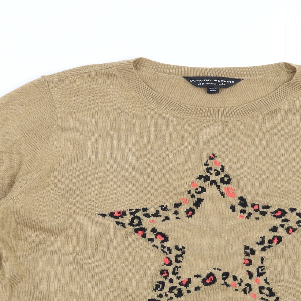 Dorothy Perkins Womens Brown Animal Print  Pullover Jumper Size 12  - Star