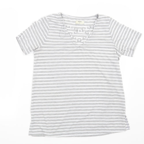 Papaya Womens Grey Striped  Basic T-Shirt Size M