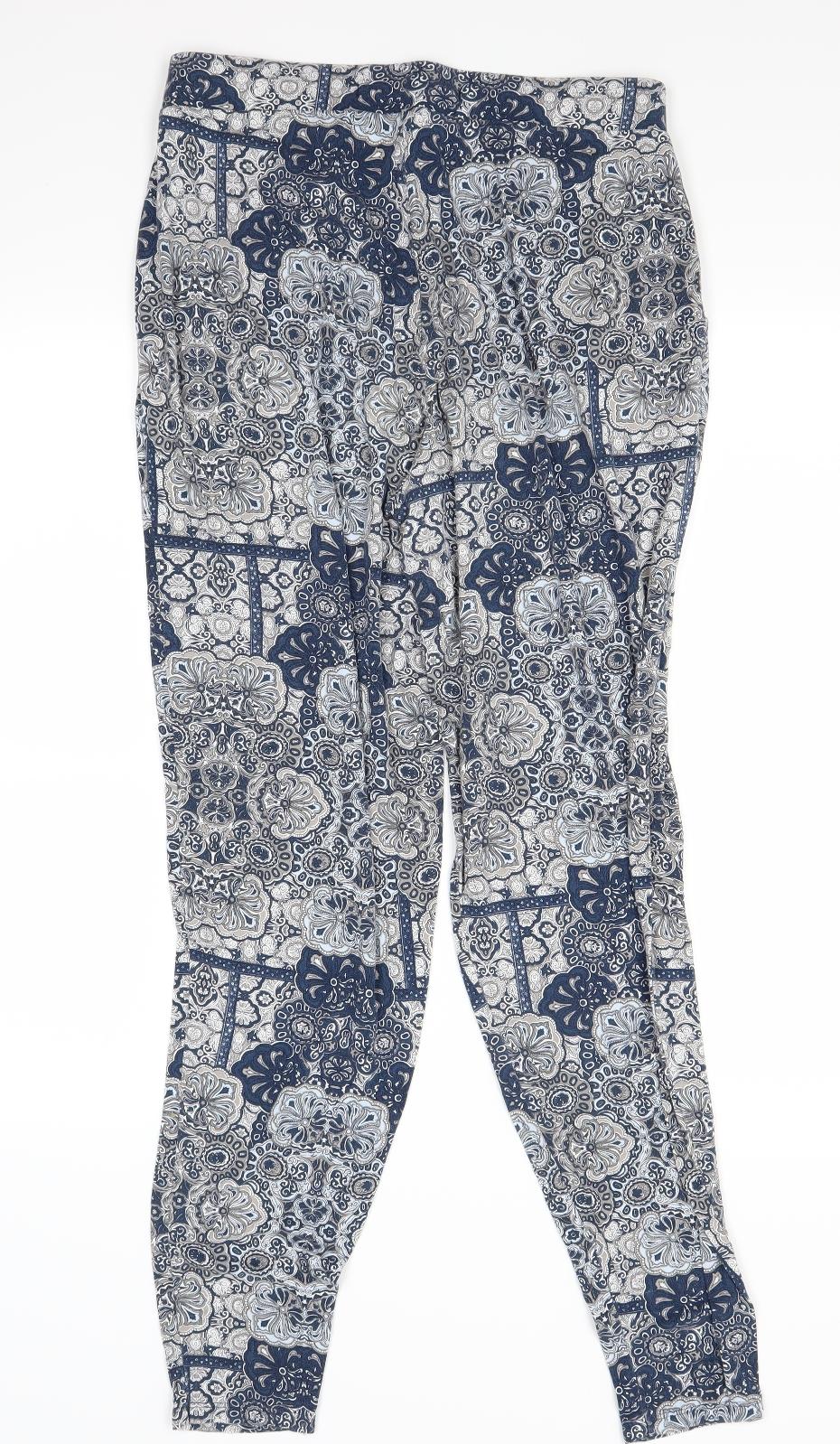 NEXT Womens Blue Floral  Trousers  Size 12 L28 in