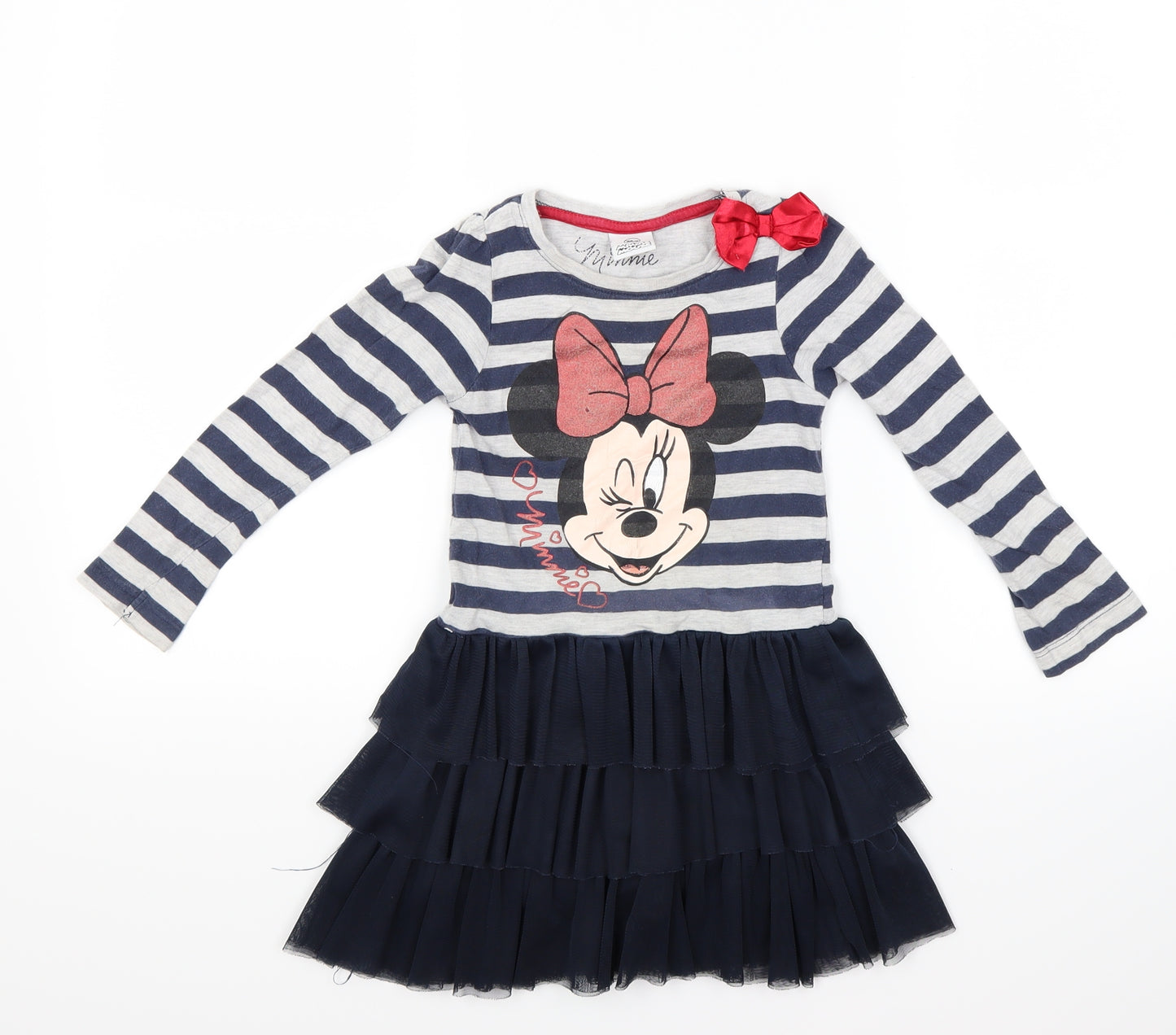 Disney Girls Blue Striped  Fit & Flare  Size M  - Minnie mouse