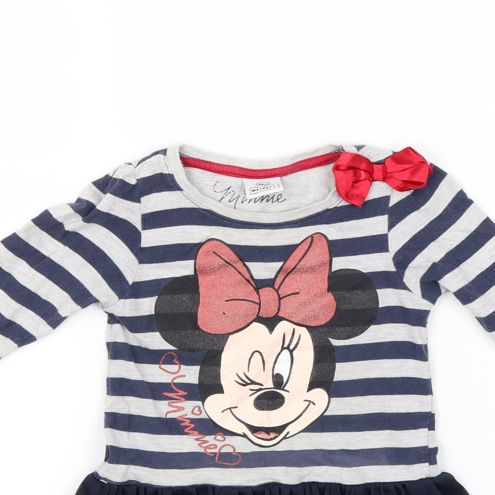 Disney Girls Blue Striped  Fit & Flare  Size M  - Minnie mouse