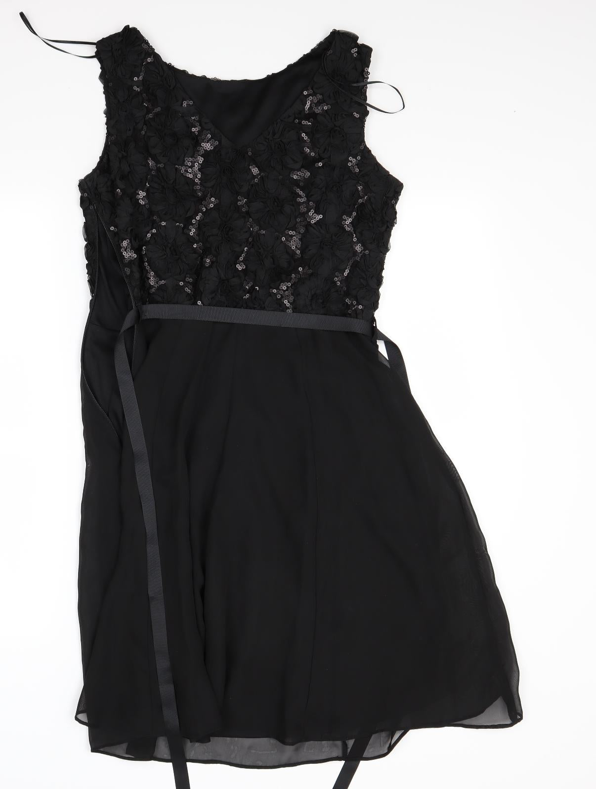 F&F Womens Black Floral  Fit & Flare  Size 10