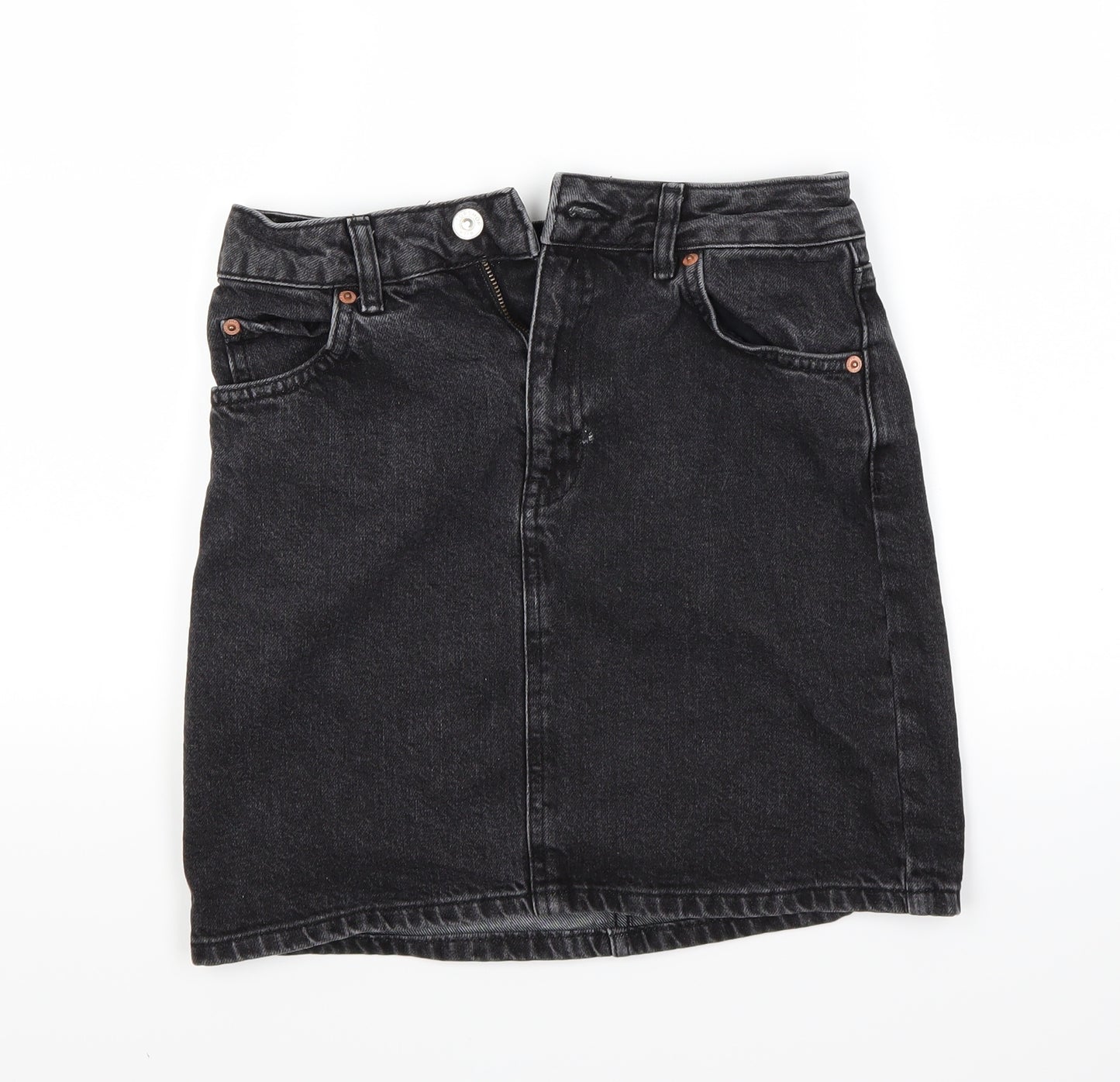 Topshop Womens Black  Denim Mini Skirt Size 8