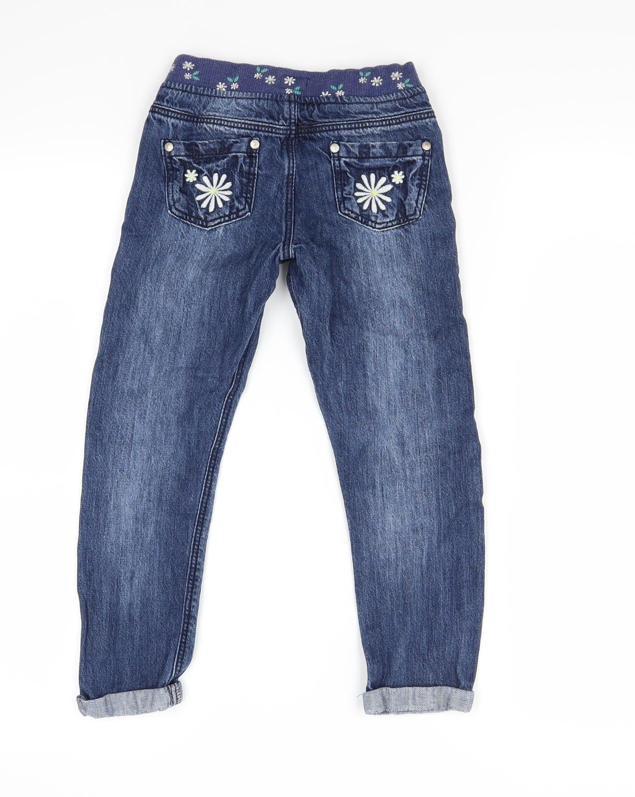 F&F Girls Blue Floral Denim Skinny Jeans Size 5-6 Years