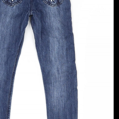 F&F Girls Blue Floral Denim Skinny Jeans Size 5-6 Years