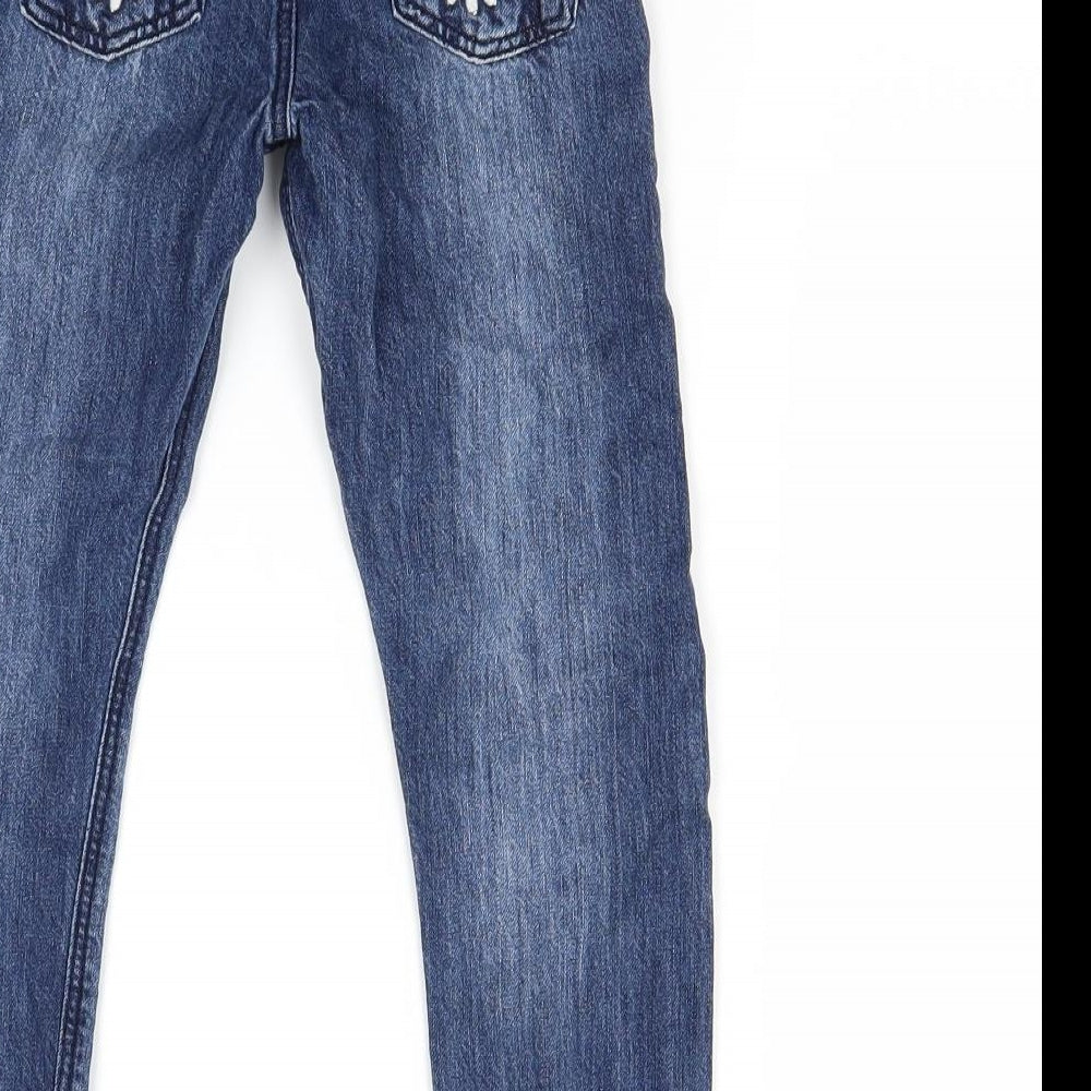 F&F Girls Blue Floral Denim Skinny Jeans Size 5-6 Years