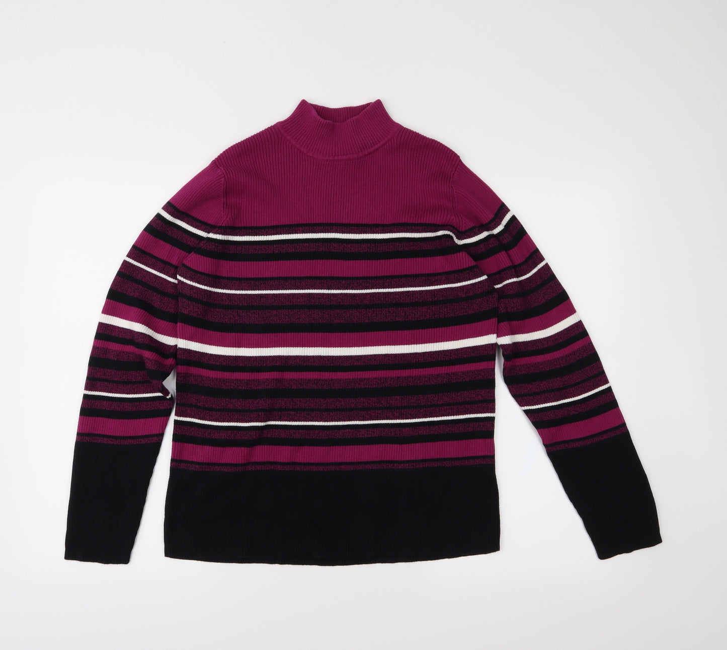 Karen Scott Womens Purple Striped Knit Pullover Jumper Size L