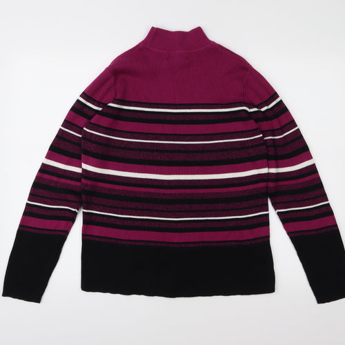 Karen Scott Womens Purple Striped Knit Pullover Jumper Size L