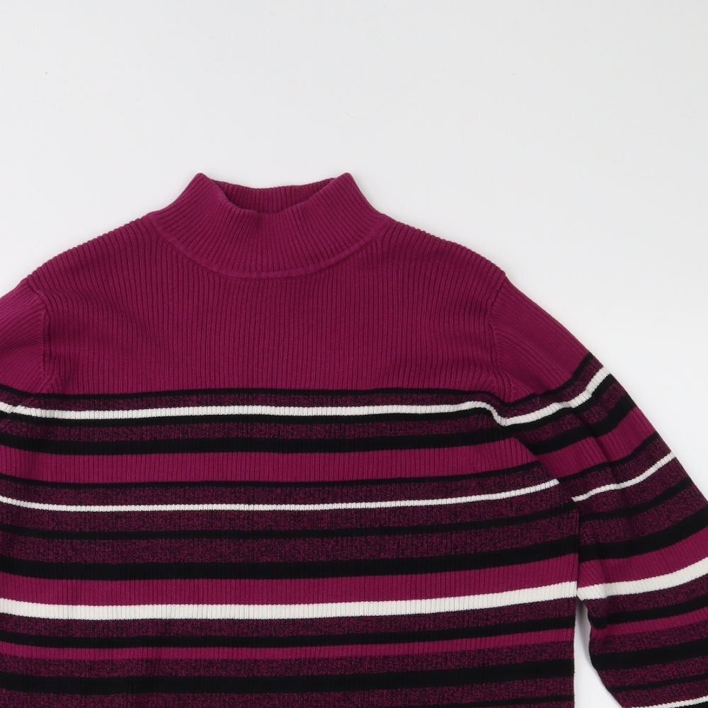 Karen Scott Womens Purple Striped Knit Pullover Jumper Size L
