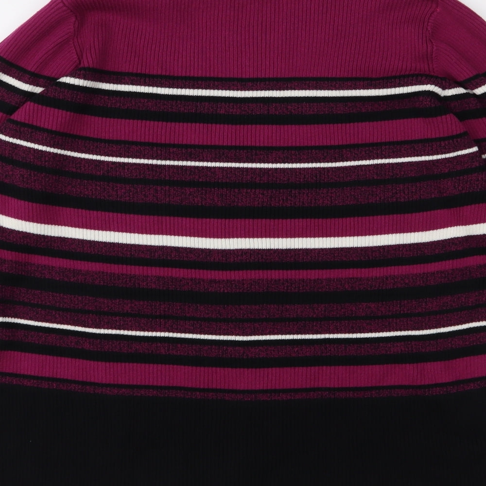 Karen Scott Womens Purple Striped Knit Pullover Jumper Size L