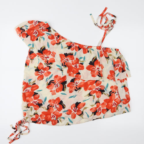 And/Or Womens Orange Floral  Basic Blouse Size 16