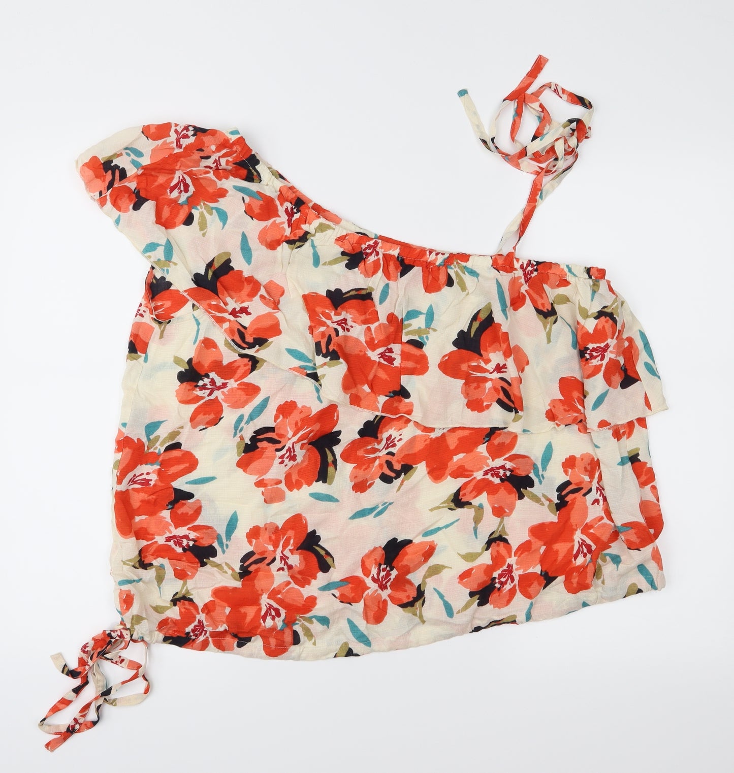And/Or Womens Orange Floral  Basic Blouse Size 16
