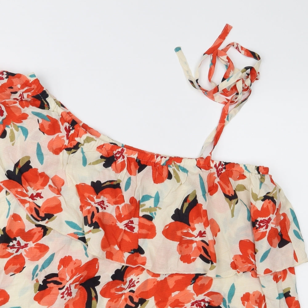 And/Or Womens Orange Floral  Basic Blouse Size 16