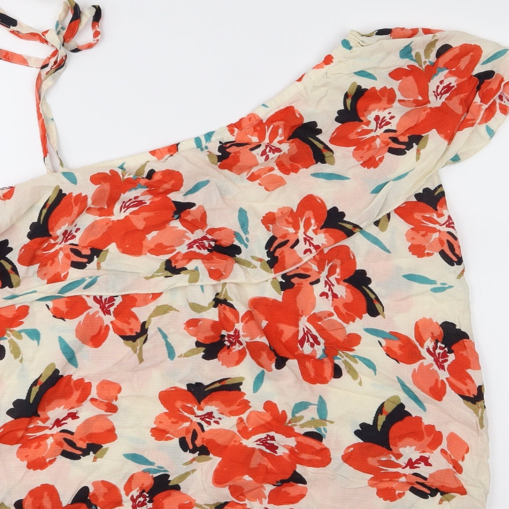 And/Or Womens Orange Floral  Basic Blouse Size 16