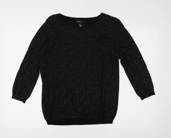 Mango Womens Black Polka Dot Knit Pullover Jumper Size M
