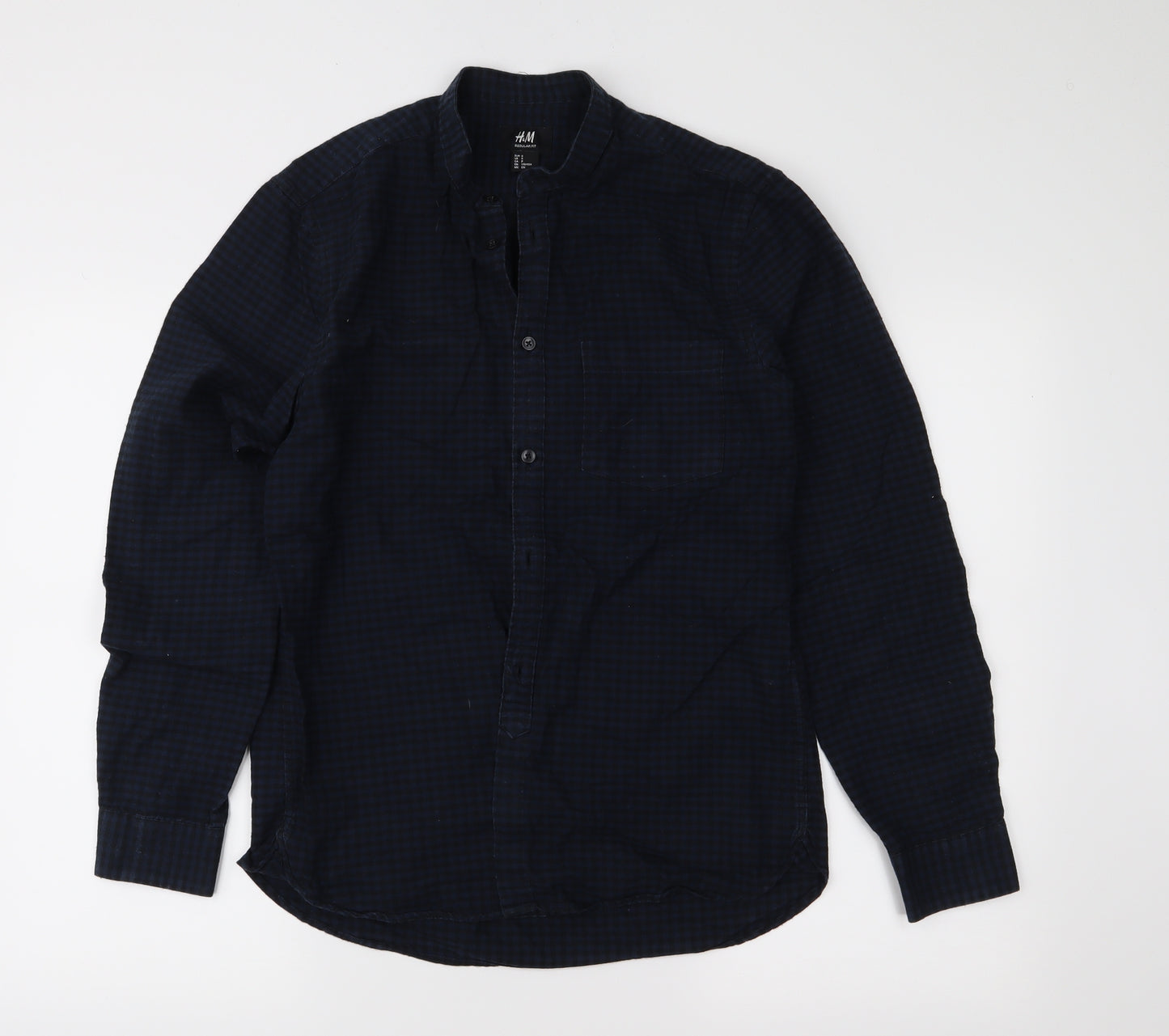 H&M Mens Blue Check   Button-Up Size S