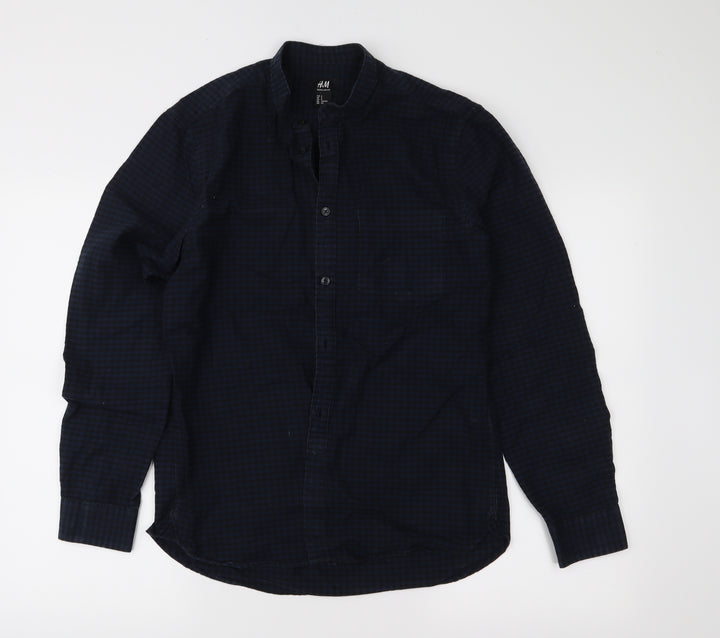 H&M Mens Blue Check   Button-Up Size S