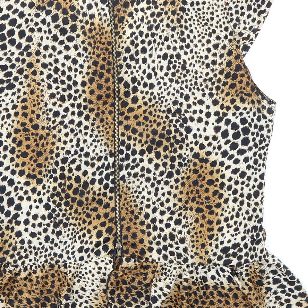 Lay Womens Beige Animal Print  Basic Blouse Size 10