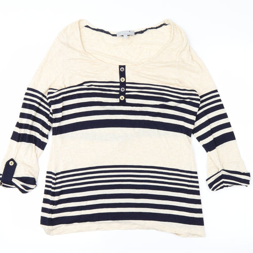 PERUNA Mens White Striped   T-Shirt Size 14