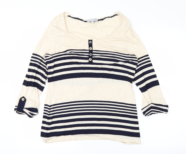 PERUNA Mens White Striped T-Shirt Size 14