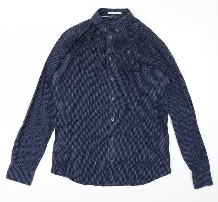 Tailored Originals Mens Blue Polka Dot Button-Up Size M